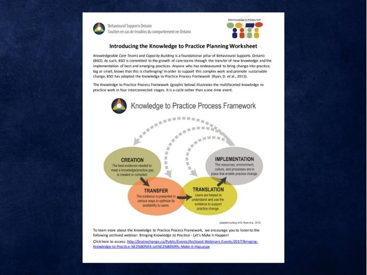 Introducing the Knowledge to Practice Planning Worksheet