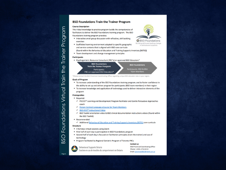 BSO Foundations Train the Trainer Program Fact Sheet