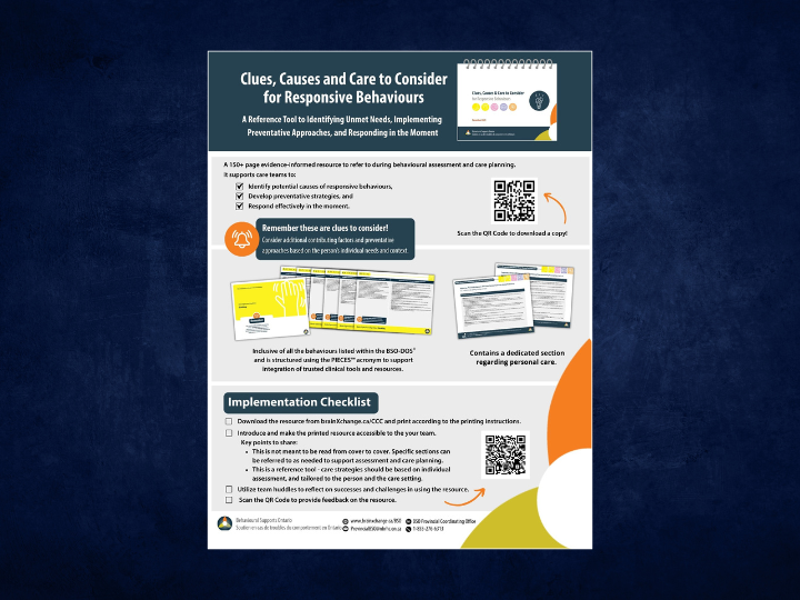 A one-page resource to support the implementation of Clues, Causes & Care for Responsive Behaviours